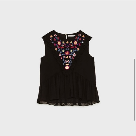 Zara Floral Embroidered Dot Mesh
Peplum Blouse - Picture 2 of 5